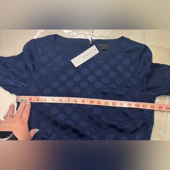Ann Taylor Navy Blue Polka Dot Dress Line Size 6 New Twist Long Sleeve - Picture 3 of 6